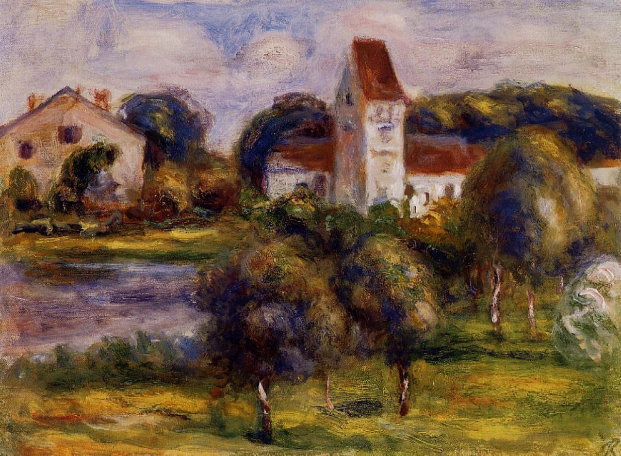 Breton Landscape Church and Orchard - Pierre-Auguste Renoir painting on canvas